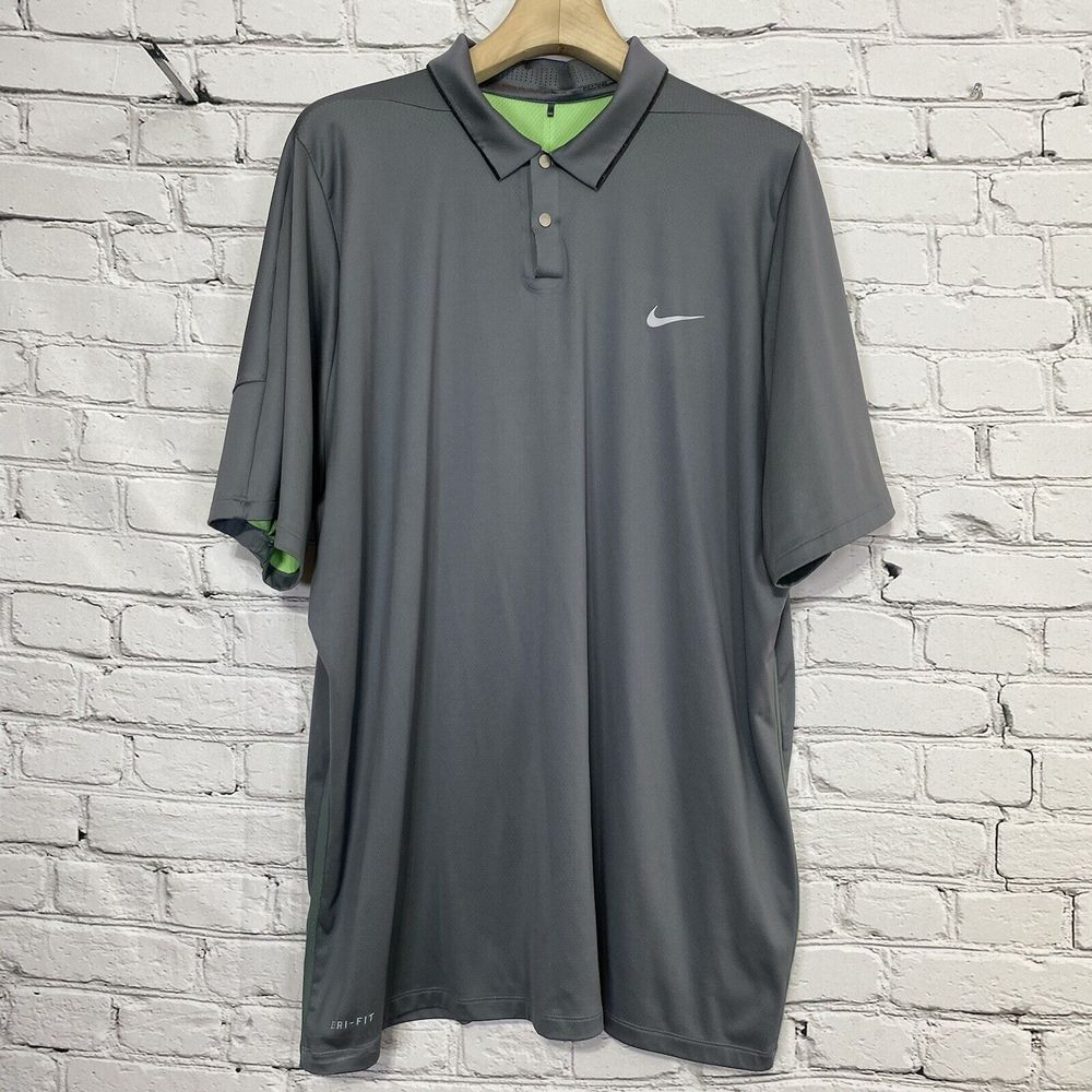 NIKE x Tiger Woods Collection Size XXL Mens Snap Front Golf Polo Gray / Green
